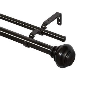 Black/Silver Double Window Rod Adjustable Curtain Rod Finial Set - 36" - 72"